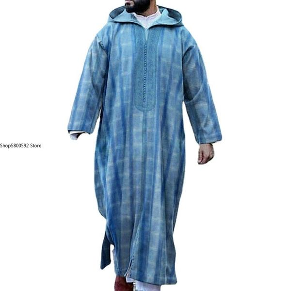 

ethnic clothing traditional striped men's long sleeve hooded robe muslim oversized shirt mens casual shirts plus size male clothes 2022, Red