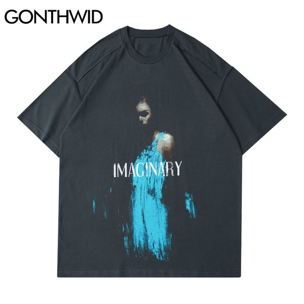 

gonthwid tshirts streetwear hip hop imaginary gril punk rock gothic oversized tees shirts mens harajuku casual short sleeve c0315, White;black