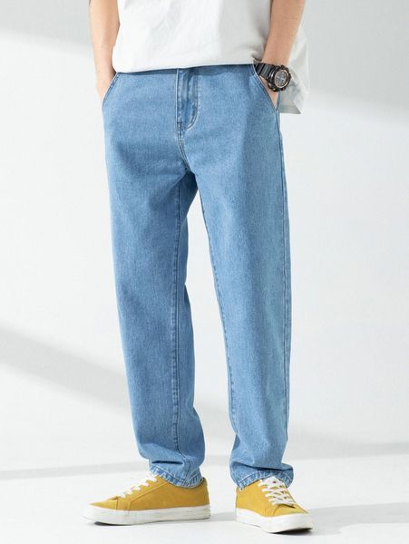 

men light wash tapered jeans x7a7#, Blue