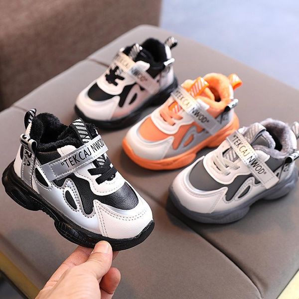 

winter new children' sports shoes boys cotton shoes plus velvet thickened baby toddler girl kids boots, Black;grey