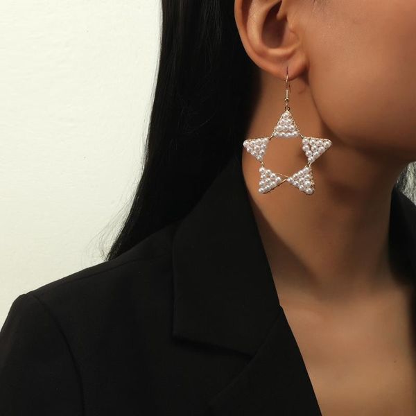 

dangle & chandelier fashion pentagram inlaid diamond earrings womenearrings jewelry pendientes for women gold color temperament, Silver