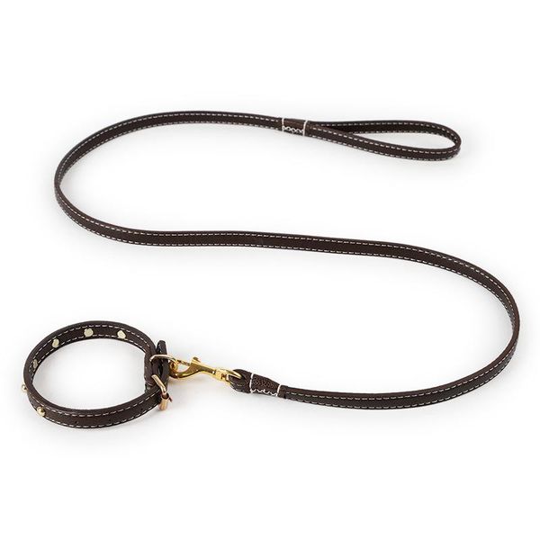 

dog collars & leashes sydzsw genuine leather puppy collar and leash set soft pet leads for small dogs cats 125*1.5cm neck 27-34cm