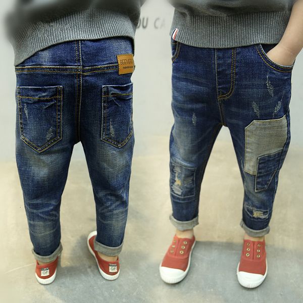 

children's jeans spring cotton children clothing jeans pants boys toddler patchwork denim trousers for teenagers 8 to 12y, Blue