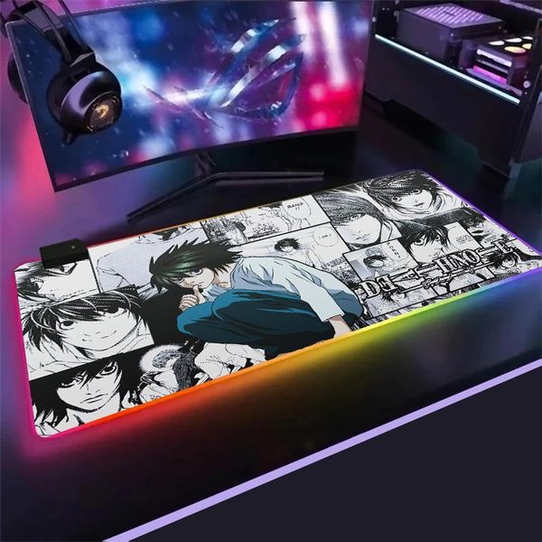 

mouse pads & wrist rests anime death note gaming rgb pad computer mousepad backlit mause xxl large desk keyboard led mice mat.