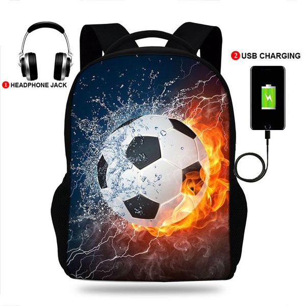 

backpack students children soccer ball print school bags for boys girls bagpack mochila escolar usb chargeing backpacks kids bag