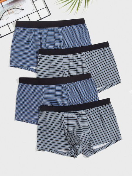 

men 4pcs striped print boxer brief j5x2#, Black;brown