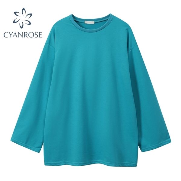 

back hollow out loose tees and women long sleeve o neck streetwear candy blue fashion t shirt female korean 210515, Black