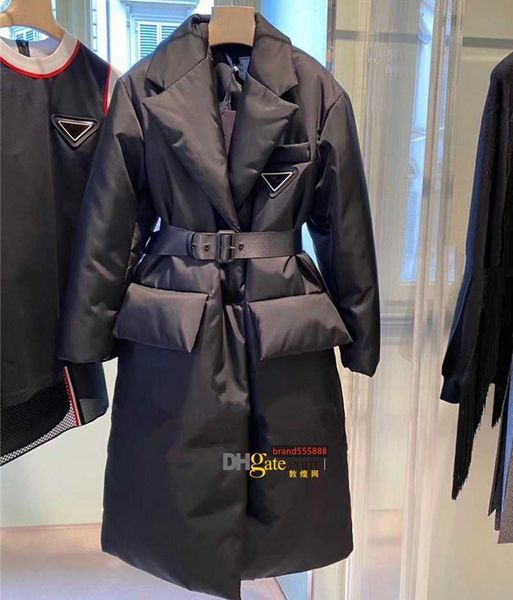 

womens down et winter ets coats long coat warm fashion parkas with belt lady cotton outerwear big pocket, Black