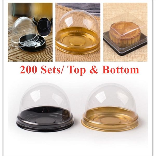 

200pcs round plastic packaging egg-yolk puff container moon cake box transparent mooncake dome boxes packing drop 210323