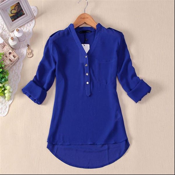 

spring summer v neck chiffon women shirts long sleeve casual solid color formal cardigan button for, White