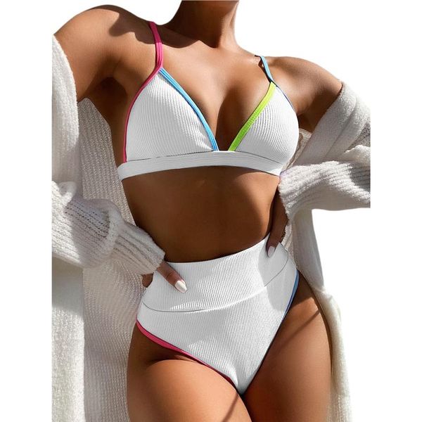 

women's swimwear two piece swimsuit halter high waist bikini set floral print bathing suits bandage solid color, White;black