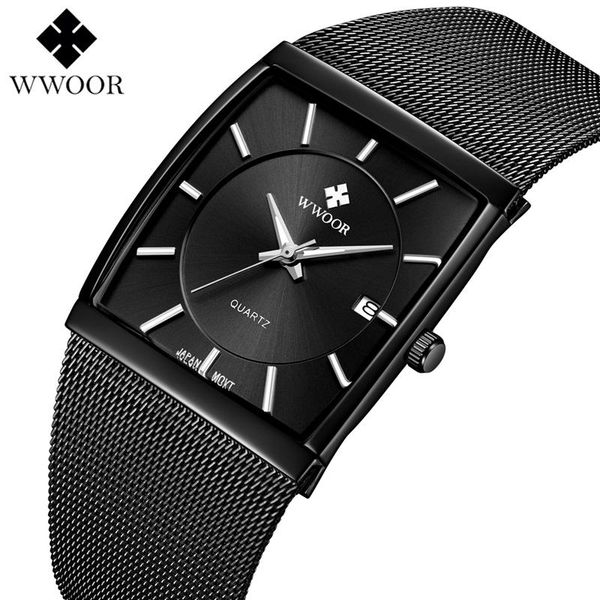 

wristwatches wwoor mens watches mesh belt square quartz watch men slim waterproof male wristwatch black relogio masculin, Slivery;brown