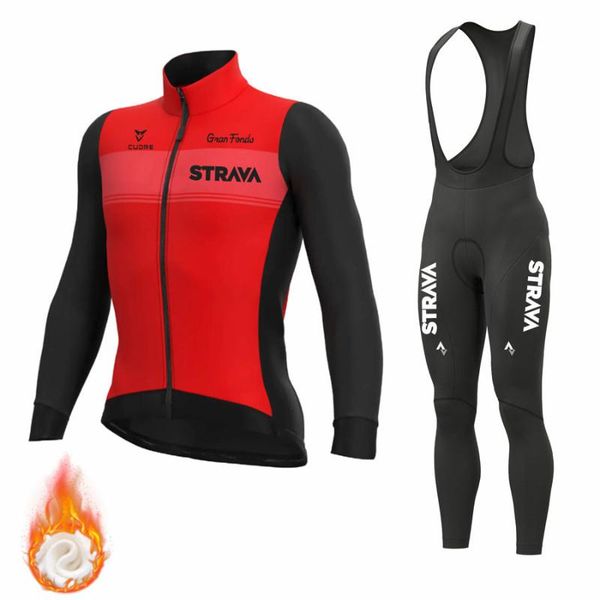 

racing sets strava 2022 winter fleece pro cycling jersey set mountian bicycle clothes wear ropa ciclismo bike clothing, Black;blue