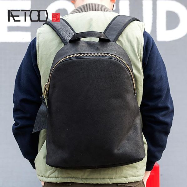 

backpack aetoo leather backpack, retro men's soft breathable large zipper