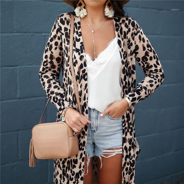 

men's jackets slim cool lady women leopard long sleeve pullover blouse open front jacket coat outerwear loose kimono, Black;brown