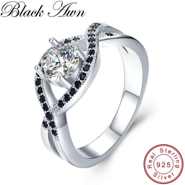 

cluster rings [black awn] trendy 4.6g 925 sterling silver jewelry black spinel elegant engagement for women bijoux c478, Golden;silver