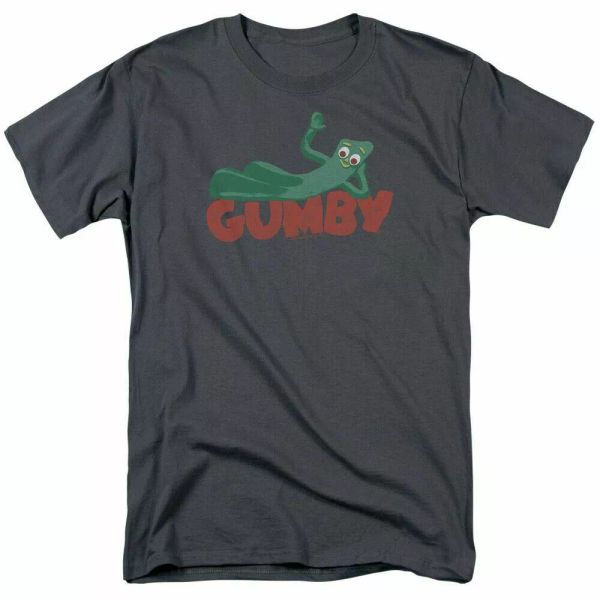 

gumby on logo t shirt mens licensed classic tv show charcoal, White;black