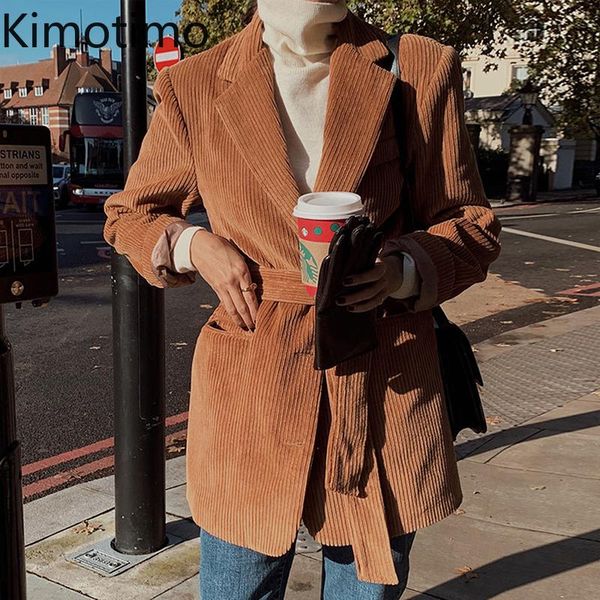 

women's suits & blazers kimotimo vintage corduroy blazer women korean chic turn-down collar bandage waist coats autumn winter fashion l, White;black