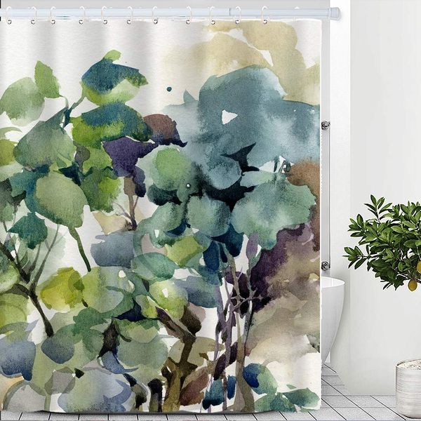 

designer watercolor flower painting print floral bathroom shower curtain large long cloth fabric bathroom shower curtain set