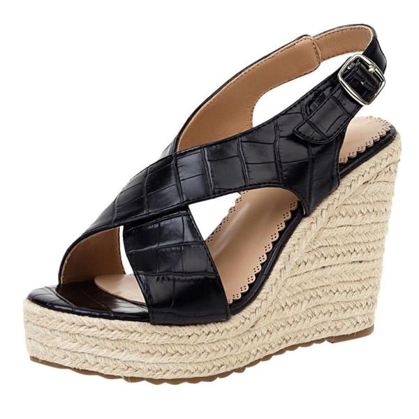 

dress shoes sagace summer wedges heel sandals fashion open toe woman platform high comfortable buckle strap shoe, Black
