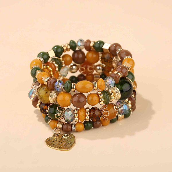 

chinese-style products multicolor heart-shaped crystal pendant national style fashion exquisite women's bracelet multi-layer beaded