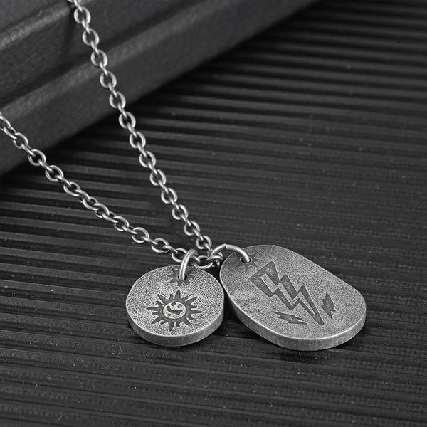 

necklace men sun retro pendant stainless steel chain friendship stone punk long women couple jewelry accessory necklaces, Silver