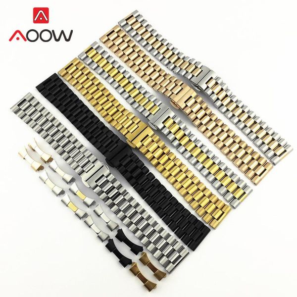 

watch bands 3 pointer stainless steel strap 18mm 20mm 22mm butterfly buckle men replacement band accessories 10 12 13 14 16 19 21, Black;brown