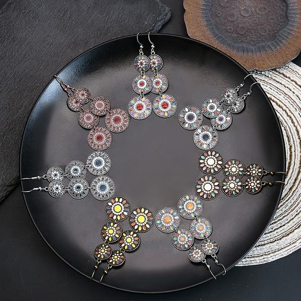 

selling bohemian long dangle earrings for women color glaze retro hoop geometric drop earring ethnic 2021 jewelry wholesale & chandelier, Silver