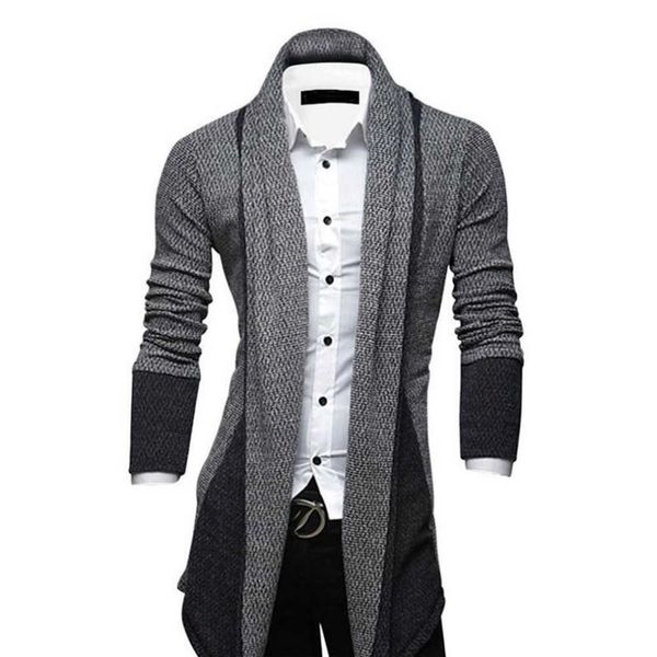 Homens Splicing Splicing Cardigan Slim Manga Comprida Trench Trench Casacos Business Top 210909