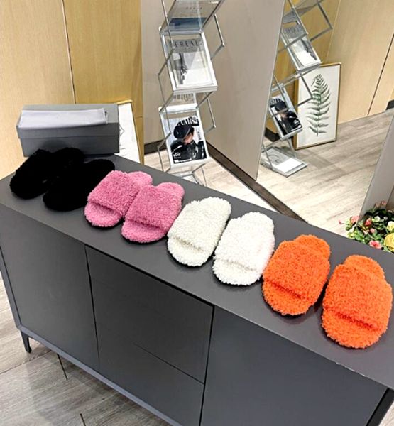 

luxury men women designer sandals furry slide slipper sandal faux wool leather shoe embroidery fashion comfortable with box 4 colors