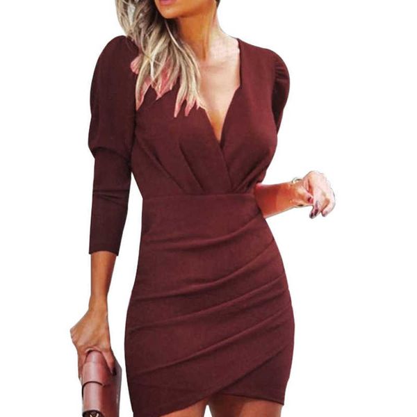 

women's slim waist v-neck long sleeve tight nightclub dress summer, Black;pink