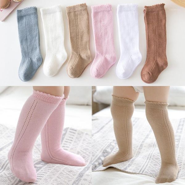 

spanish style baby cotton socks knee high boys girls breathable kids long sock hollow out soft children 0-7years, Pink;yellow