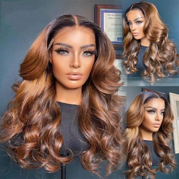 

lace wigs 250% density 13x6 body wave front pre plucked bleached for women #1bt30 ombre blonde brazilian human hair 32 inch, Black;brown