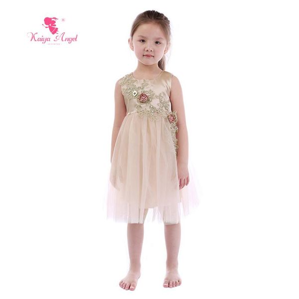 

girl's dresses kaiya angel 2021 champagne gold flower girls princess toddler summer clothing birthday wedding party kids, Red;yellow