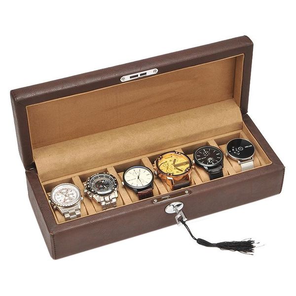 

watch boxes & cases 6 slots fashion men home black color box organizer storage 200911-44, Black;blue