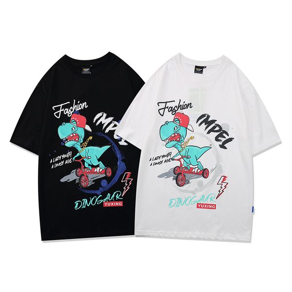 

fashion t shirt brand men's summer short sleeve loose hip hop trend leisure youth student, White;black