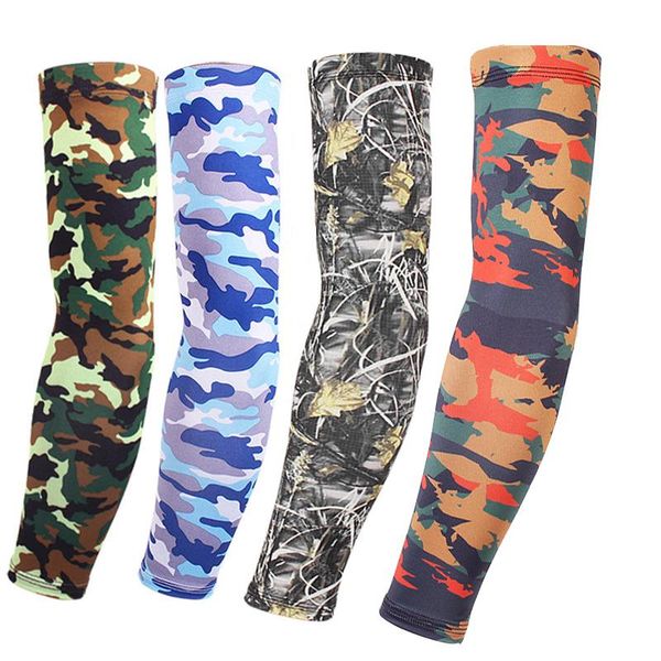 

camouflage sunscreen uv protection ice sleeve outdoor cycling fishing climbing running travel gauntlet male female elbow & knee pads, Black;gray
