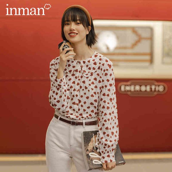 

blouses spring autumn artsy style double doll collar lucky weed print long sleeve blouse qgv2, White