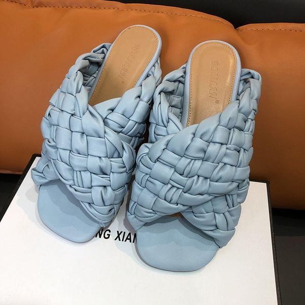 

women slippers 2021 slides fashion ladies woman weave flats shoes female indoor lady beach flip flops sandals for, Black
