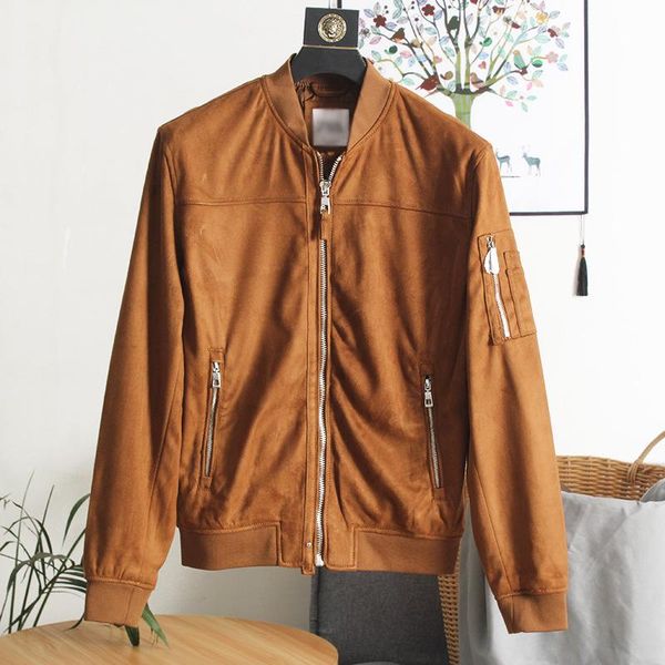 

men's jackets long-sleeved jacket deerskin velvet baseball retro solid color autumn coats for male, Black;brown