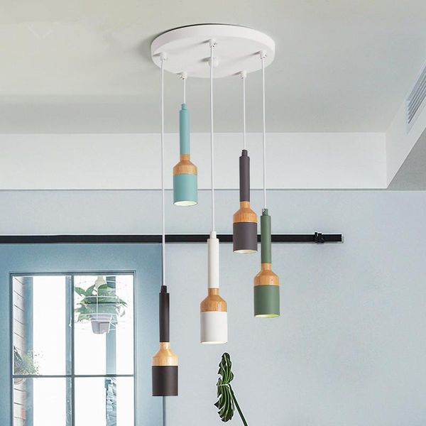 

pendant lamps triple led lights with metal lampshade for dining room single wood decor lamp restaurant lustre lighting