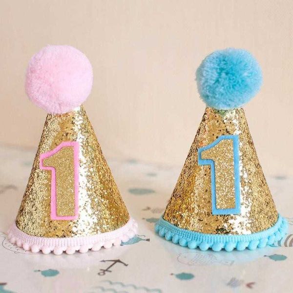 

1pcs mini cap boy and girl first newborn flash pointed party decoration blue birthday hat