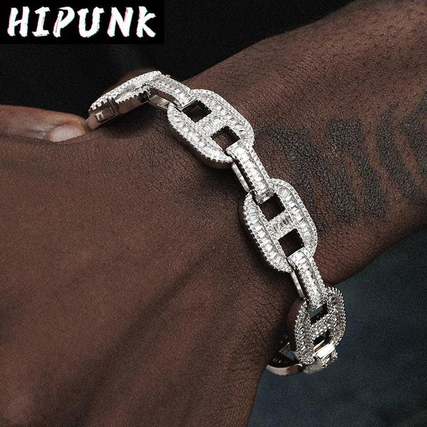 

link, chain micro paved cz miami link bracelets gold color hip hop cuban hand rapper jewelry for man women gift, Black