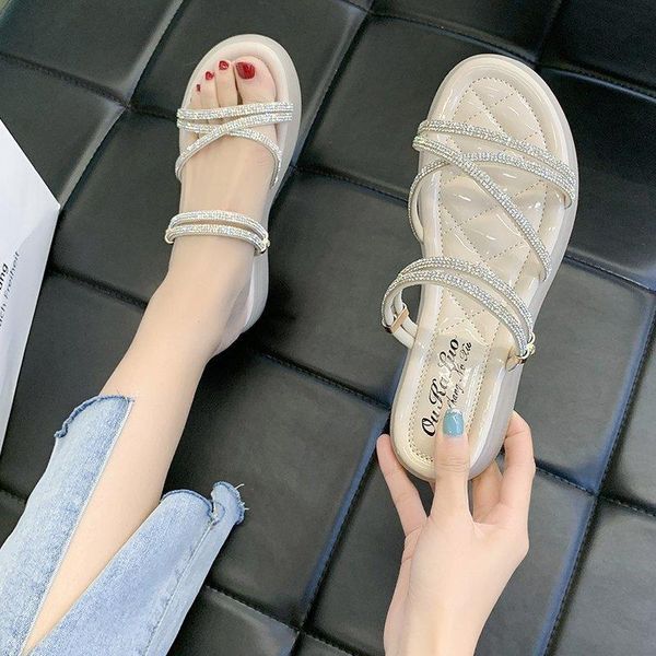 Komfort Schuhe für Frauen Flache Sandalen 2021 Sommer Klar Heels Allgleiches Weiche Anzug Weibliche Beige Ohne Gladiator Mädchen Mode Sp