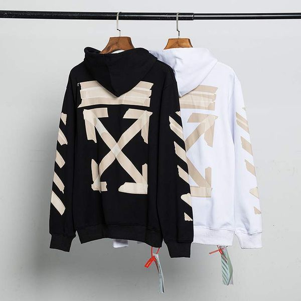 

off fashion brand white hooded jacket sweater for men women lovers, Black