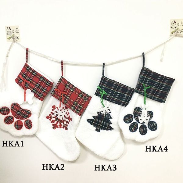 4 estilos Gato de Natal Pata Meia Vermelho Lattice Meias Xmas Pingente Santa Claus Doces Festival Party Decoração para crianças