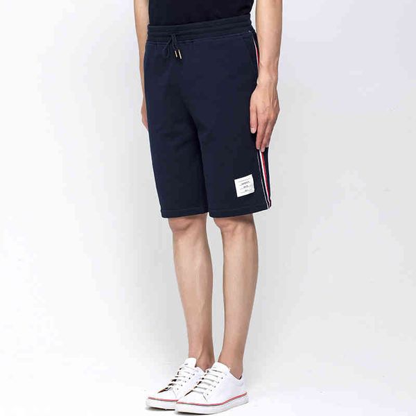 

tb 2021 thom fashion brand casual shorts men summer cotton sports trousers spliced striped knee length mens jogger track pants, White;black