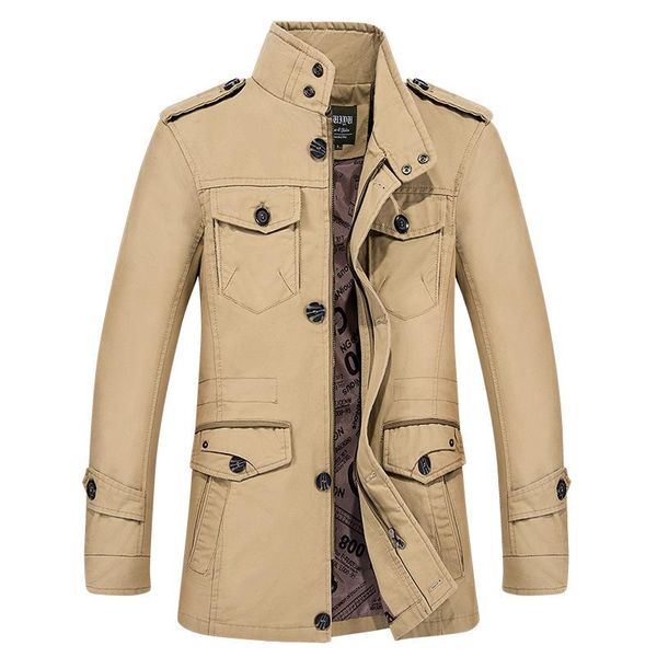 

men's trench coats spring and autumn casual jacket loose mid-length windbreaker large size men, Tan;black
