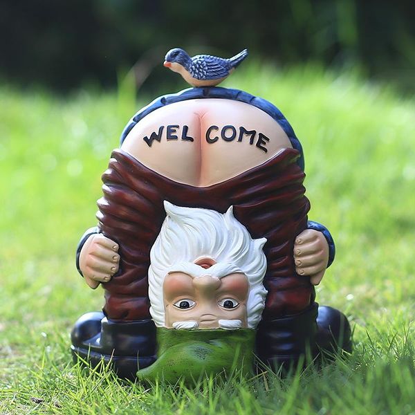 

garden decorations welcome gnome with bird statue decoration outdoor decorative prank dwarf resin doll craft entrance sculpture -40