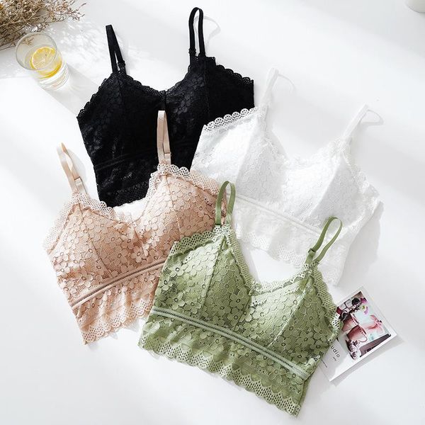 

bras women lace comfortable bralette solid color beauty back underwear vest female add pad wireless bra lingerie, Red;black